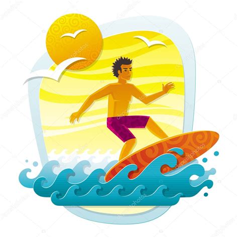 Surfing In Tropical Sea — Stock Vector © S E R G O 5405877
