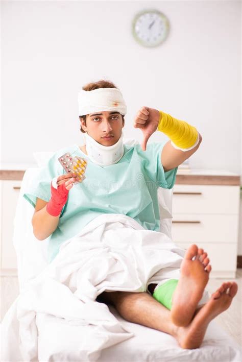 The Young Injured Man Staying In The Hospital Stock Image Image Of