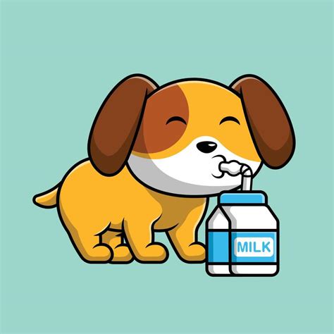 Cute Dog Drink Milk Cartoon Vector Icon Illustration Animal Flat