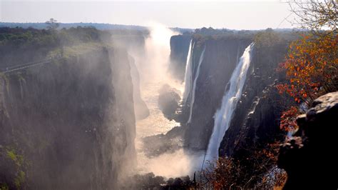 Wallpaper Victoria Falls Zambia Great Waterfalls Fog Autumn