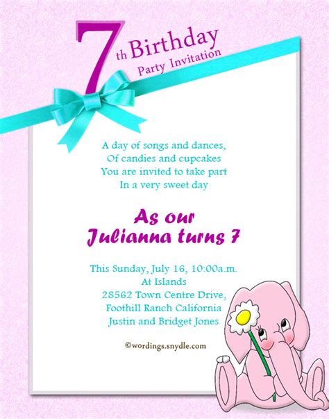 7th Birthday Party Invitation Wording Wordings And Messages