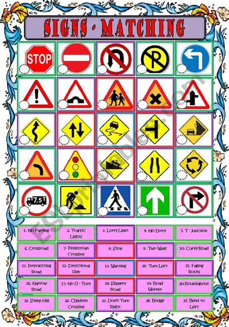 Simple Worksheet Of Matching Traffic Signs With The Pictures Drivers