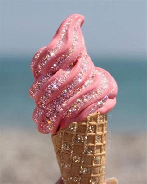 Summer Sparkle Pink Ice Cream Beach Day Glitter Photography Pink