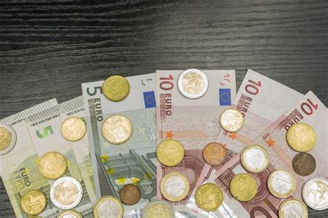 Euro Coins And Banknotes Of Various Denominations Stock Photo Image