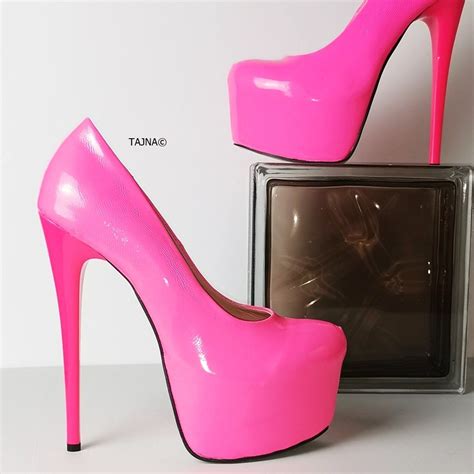 Neon Pink Patent High Heel Pumps Tajna Club Patent High Heels Pink