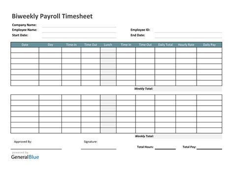 Biweekly Payroll Timesheet in Excel