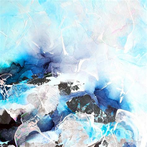 Blue Coastal Abstract Giclee Fine Art Print Embellished Art White