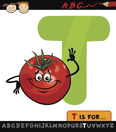 Letra T Con Tomate Ilustración Dibujo Animado Vectores Libres De