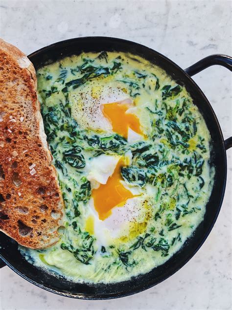 Creamy Spinach And Poached Eggs Carolina Gelen Egg Toast Breakfast