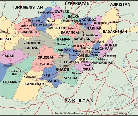 Labeled Map Of Afghanistan With States Capital And Cities