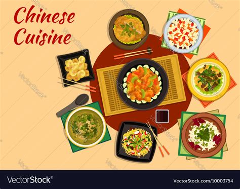Oriental Cuisine Dinner With Chinese Food Icon Vector Image