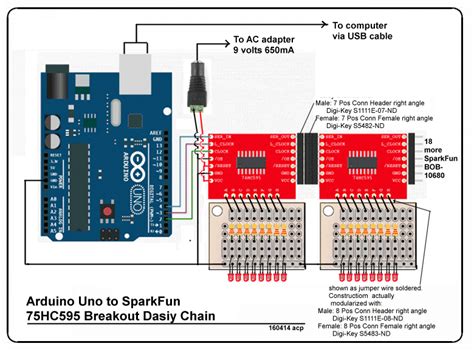 Arduino To Daisy Chain SparkFun 74HC595 Breakout Board Project