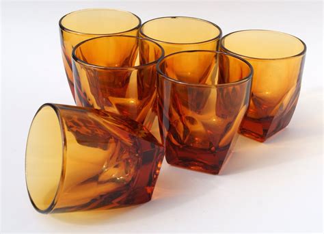 Vintage Amber Colored Whisky Glasses Set Of Amber Color