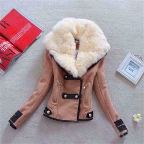Womens Coats Warm Faux Fur Collar Jackets Winter Woolen Outwears Double