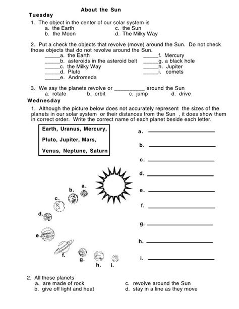 Grade 3 Sun Facts Worksheet