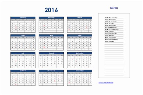 Excel 2016 Calendar With Holidays Unique 2016 Excel Yearly Calendar 01