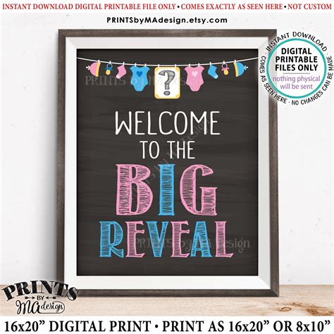Welcome To The Big Reveal Gender Reveal Sign Pink Or Blue Gender Reveal Party Welcome Sign