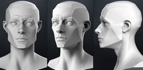 Three Different Angles Of The Head Of A Man