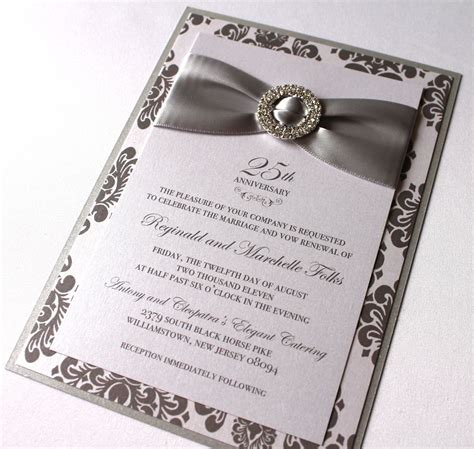 Embellished Paperie 25th Anniversary Invitations Silver And White Damask