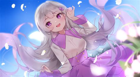 Download 2560x1440 White Hair Purple Eyes Anime Girl Long Hair