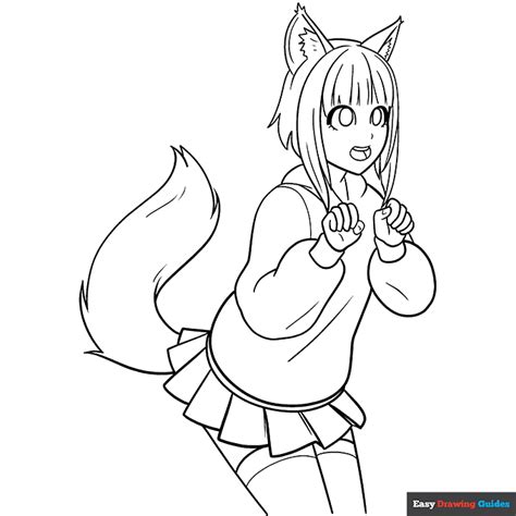 Anime Wolf Girl Coloring Page Easy Drawing Guides