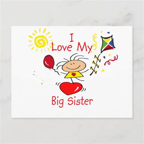 Love Big Sister Stick Figure Girl Postcard Zazzle