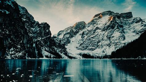 Download Wallpaper 3840x2160 Mountains Lake Ice Snow