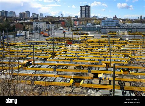 Essen North Rhine Westphalia Germany Trams Stand In The Depot Of