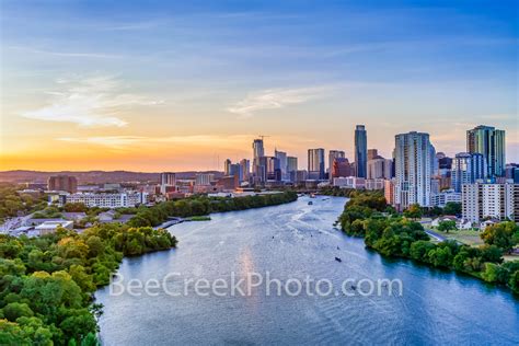 Austin Skyline Sunset Aerial