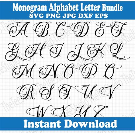26 Whole Letter Calligraphy Monogram Alphabet Design Files For Etsy
