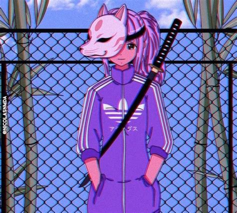 Pin By On Aestheticvaporwave Art In 2020 Aesthetic Anime Neon Purple Kitsune