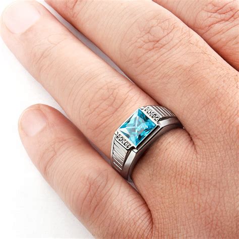 Mens Ring Sterling Silver With Natural Diamonds And Blue Topaz Gemstone