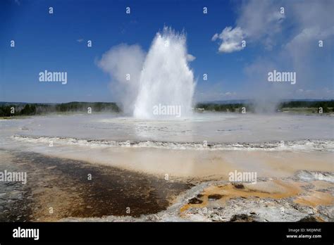The Great Fountain Geyser Erupts In The Lower Geyser Basin At The