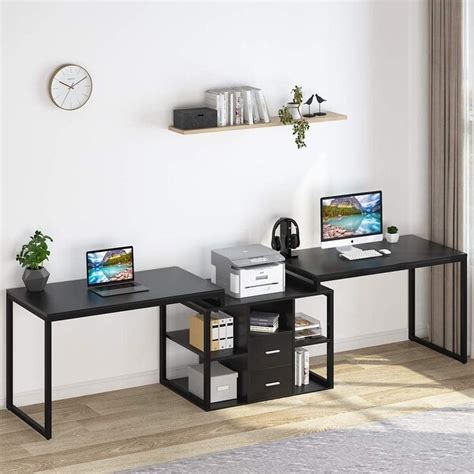 114 Inch Double Computer Desk Two Person Office Desk With File Cabinet