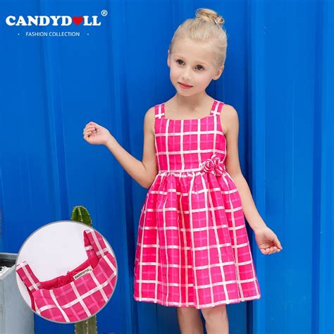 Candydoll 2017 Children Girls Dresses Summer Fashion Pink Glaid Mesh