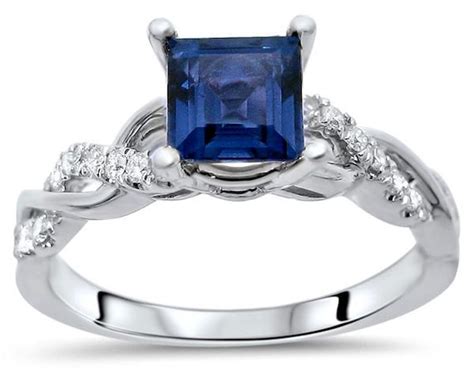 Princess Cut Blue Sapphire Diamond Engagement Ring 1ct 14k