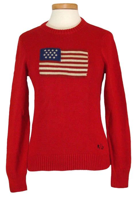 Ralph Lauren Womens Sweater Usa Flag Intarsia Cotton Knit Top Red M New 8950 Sweaters For