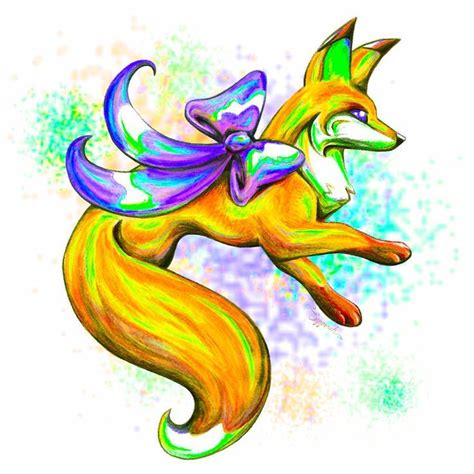 Golden Stylized Running Fox Colored Pencil Sci Fi Fantasy Creature