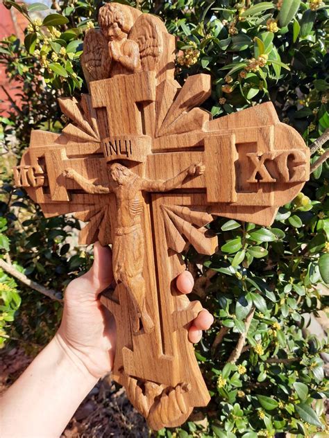 Wall Cross Wood Crucifix Religious Wood Carving Catholic Etsy