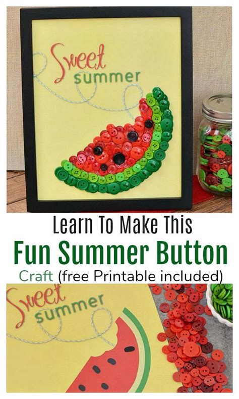 Easy Watermelon Button Craft And Free Printable Diy Summer Crafts