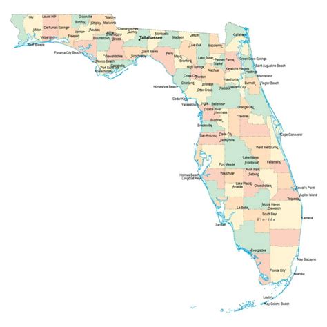 Laminated Map Administrative Map Of Florida State With Major Cities