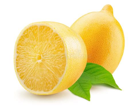 Two Halves Of Lemon With Leaves Isolated On A White Background Stock