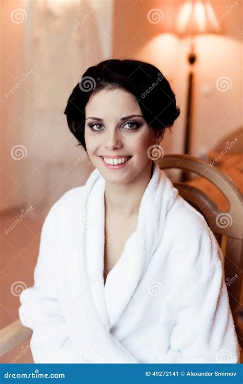 Beautiful Happy Bride In White Silk Lingerie In Her Bedroom Stock Image Image Of Boudoir