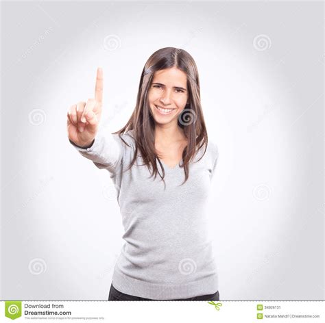 Young Woman Showing One Finger Stock Image - Image of symbol, cute ...