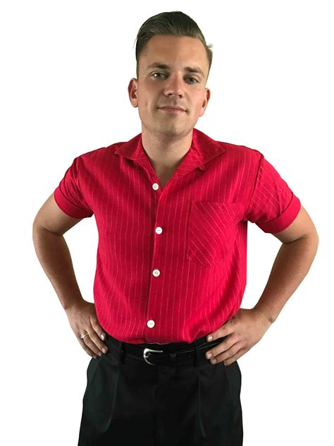 Mens Short Sleeved Pinstripe Red Shirt From Vivien Of Holloway