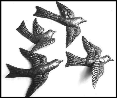 4 Metal Birds Flock Of Birds 7 Bird Wall Hanging Haitian Steel Drum Art Metal Wall Art