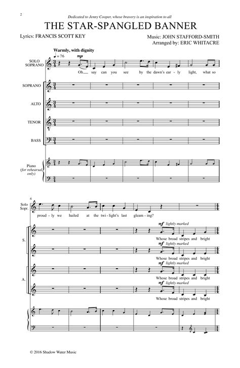 The free lead sheets on piano song download have been arranged by us to ensure that our piano music is safe to download and print. The Star-Spangled Banner Sheet Music | Eric Whitacre | SATB Choir