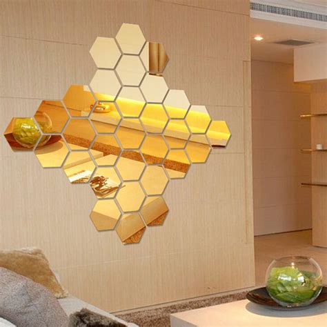 12 Pcsset Hexagon Mirror Wall Stickers 3d Acrylic Mirrored Etsy