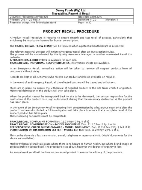 1120 Product Recall Proceduredoc Logistics Inventory Free 30
