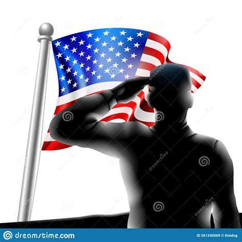 Flag Soldier Salute Veteran Day Silhouette Stock Vector Illustration